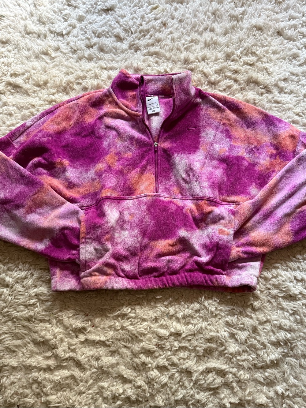 Nike Tie-Dye Half-Zip Fleece Pullover Sweater - Pink